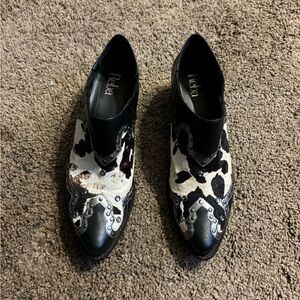 Reba Women's Black Leather Studded Cowgirl Boots Cowhide print size 9